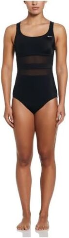 Nike Missy Mesh Solid Edge V-Back One Piece Swimsuit, Black, X Large in Saudi Arabia