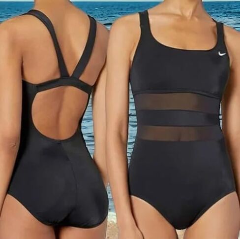 Nike Missy Mesh Solid Edge V-Back One Piece Swimsuit, Black, X Large in Saudi Arabia