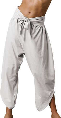 Women's Baggy Wide Leg Pants Elastic Waist Tie Knot Loose Yoga Harem Pants with Pockets in Saudi Arabia