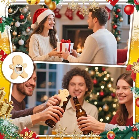 VESICI 24 PCS فتاحة الزجاجة المغناطيسية 2.5 بوصة DIY الخيزران على شكل قلب فتحات البيرة فتحات الخشب الثلاجة غنطة الثلاجة هدية لمحبي البيرة الزفاف ضيوف الحفلات الحفلات (الشكل المستدير) in Kuwait