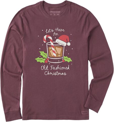 Life is Good. Men's Let's Have an Old Fashioned Christmas Long Sleeve Crusher Tee, Mahogany Brown in Saudi Arabia