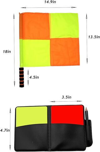 Soccer Referee Flag,Checkered Linesman Flags Set with Case，Metal Pole Foam Handle water Proof，Red Yellow Cards with Notebook and Pencil,Coach Stainless Steel Whistles with Lanyard 2Pcs (Style 2) in Kuwait