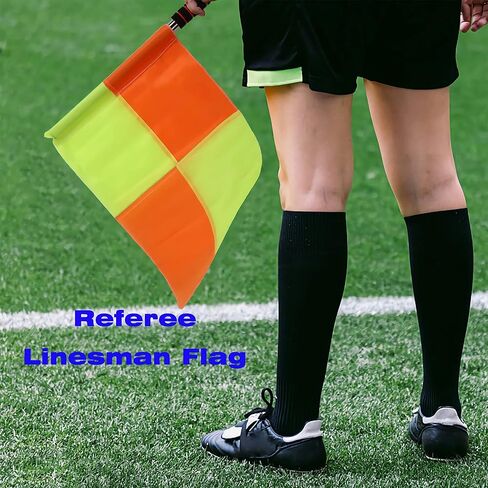 Soccer Referee Flag,Checkered Linesman Flags Set with Case，Metal Pole Foam Handle water Proof，Red Yellow Cards with Notebook and Pencil,Coach Stainless Steel Whistles with Lanyard 2Pcs (Style 2) in Kuwait