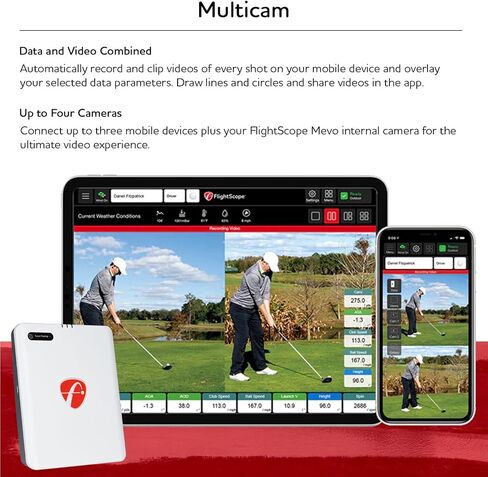 جهاز محاكاة إطلاق الجولف المحمول FlightScope Mevo Gen2 مع كرات Vice Pro | 18 معلمة بيانات، 8 دورات محاكاة E6، نظرة عامة على نظام تحديد المواقع العالمي (GPS)، داخلي وخارجي | منشفة الجولف من سلسلة Signature in Kuwait