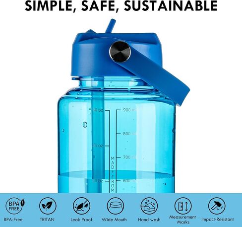 OLDLEY 32 oz Clear Water Bottle with Straw,Tritan BPA-Free, Wide Mouth, Leak Proof - for Gym, Travel, Home, School, Office (Clear) in Saudi Arabia