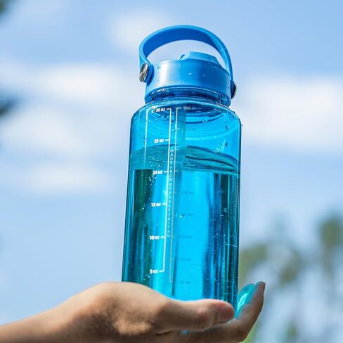 OLDLEY 32 oz Clear Water Bottle with Straw,Tritan BPA-Free, Wide Mouth, Leak Proof - for Gym, Travel, Home, School, Office (Clear) in Saudi Arabia