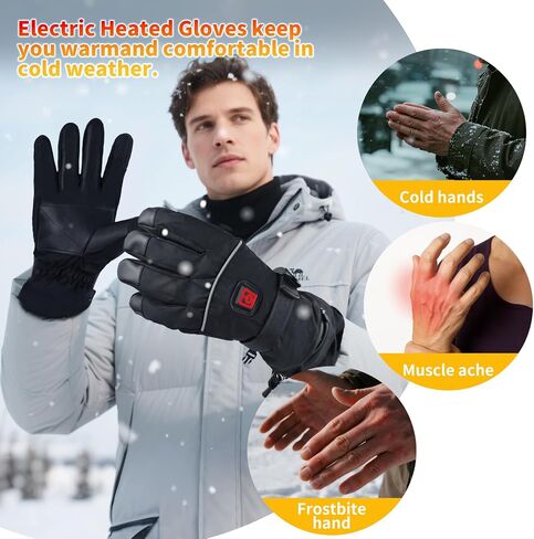 Rechargeable Heated Gloves, 3-Level Heat Settings, Waterproof Touchscreen Winter Gloves for Skiing, Cycling, Hiking in Saudi Arabia