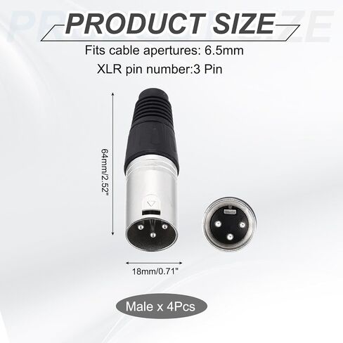 MECCANIXITY 4pcs 3 Pin XLR Male Connector, Microphone Audio Cable Plug Mic Socket Accessories for Mixer, Power Amplifier, Black in Saudi Arabia