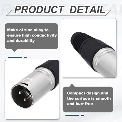 MECCANIXITY 4pcs 3 Pin XLR Male Connector, Microphone Audio Cable Plug Mic Socket Accessories for Mixer, Power Amplifier, Black in Saudi Arabia