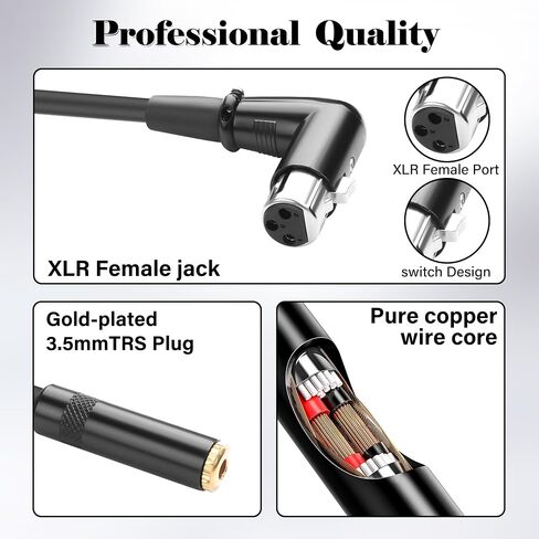كابل محول XLR ذكر إلى 3.5 مم أنثى بزاوية قائمة 90 درجة XLR إلى 1/8 TS كابل ميكروفون، كابل 3 Pin-XL R إلى 3.5 مم (أحادي فقط) للميكروفون، وحدة التحكم بالخلط - 11.8 بوصة (3.5 مم F إلى X L R M) in Saudi Arabia