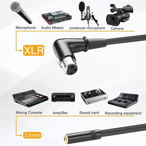 كابل محول XLR ذكر إلى 3.5 مم أنثى بزاوية قائمة 90 درجة XLR إلى 1/8 TS كابل ميكروفون، كابل 3 Pin-XL R إلى 3.5 مم (أحادي فقط) للميكروفون، وحدة التحكم بالخلط - 11.8 بوصة (3.5 مم F إلى X L R M) in Saudi Arabia
