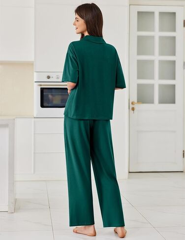 Ekouaer Women Pajamas Set Button Down Sleepwear قصيرة الأكمام PJS ناعمة مريحة ليلية مع سروال طويل S-XXL in Saudi Arabia