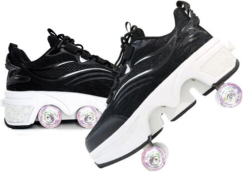 2-in-1 Retractable Roller Skate Shoes for Women and Men - 4 Rounds Shoes That Turn Into Roller Skates With Removable Wheels for Girls and Boys in Saudi Arabia