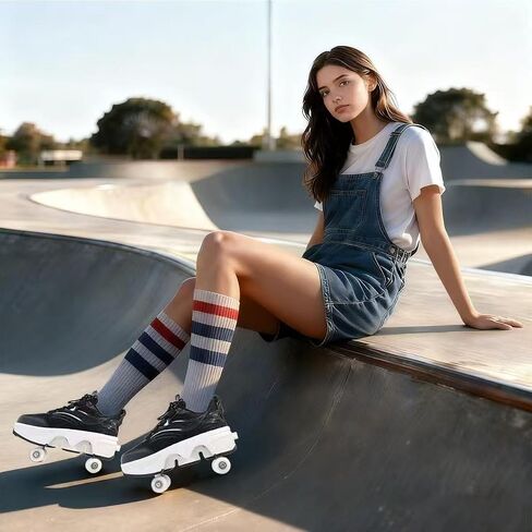 2-in-1 Retractable Roller Skate Shoes for Women and Men - 4 Rounds Shoes That Turn Into Roller Skates With Removable Wheels for Girls and Boys in Saudi Arabia