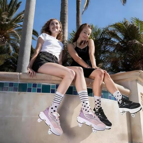 2-in-1 Retractable Roller Skate Shoes for Women and Men - 4 Rounds Shoes That Turn Into Roller Skates With Removable Wheels for Girls and Boys in Saudi Arabia