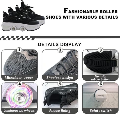 2-in-1 Retractable Roller Skate Shoes for Women and Men - 4 Rounds Shoes That Turn Into Roller Skates With Removable Wheels for Girls and Boys in Saudi Arabia
