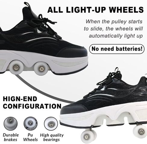2-in-1 Retractable Roller Skate Shoes for Women and Men - 4 Rounds Shoes That Turn Into Roller Skates With Removable Wheels for Girls and Boys in Saudi Arabia
