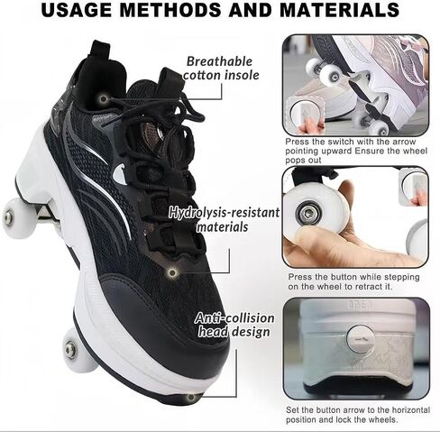 2-in-1 Retractable Roller Skate Shoes for Women and Men - 4 Rounds Shoes That Turn Into Roller Skates With Removable Wheels for Girls and Boys in Saudi Arabia