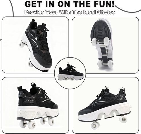 2-in-1 Retractable Roller Skate Shoes for Women and Men - 4 Rounds Shoes That Turn Into Roller Skates With Removable Wheels for Girls and Boys in Saudi Arabia