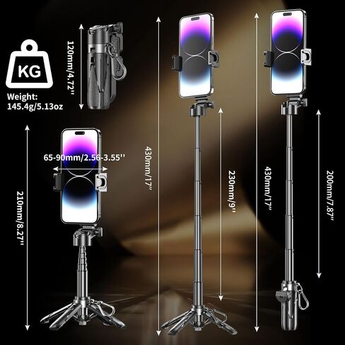 Mini Selfie Stick, Pocket Size Extendable Phone Holder with Wireless Detachable Remote Control for Content Creation/Vlog/Video Record/Live Stream in Saudi Arabia