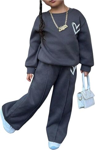 SOLY HUX Toddler Girl's Sweatsuits 2 Piece Outfits Heart Graphic Long Sleeve Sweatshirt and Sweatpants Matching Sets in Saudi Arabia