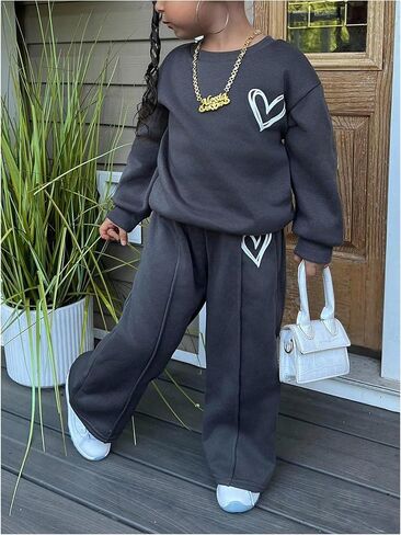 SOLY HUX Toddler Girl's Sweatsuits 2 Piece Outfits Heart Graphic Long Sleeve Sweatshirt and Sweatpants Matching Sets in Saudi Arabia
