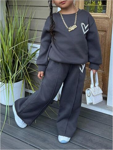 SOLY HUX Toddler Girl's Sweatsuits 2 Piece Outfits Heart Graphic Long Sleeve Sweatshirt and Sweatpants Matching Sets in Saudi Arabia