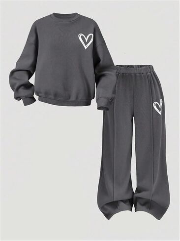 SOLY HUX Toddler Girl's Sweatsuits 2 Piece Outfits Heart Graphic Long Sleeve Sweatshirt and Sweatpants Matching Sets in Saudi Arabia