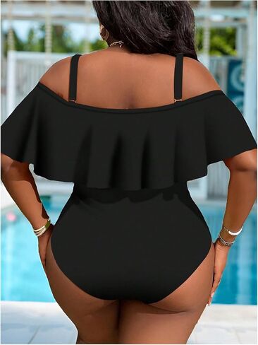 WDIRARA Women's Plus Size One Piece Swimsuit Color Block Ruffle Cold Shoulder Swimwear in Saudi Arabia