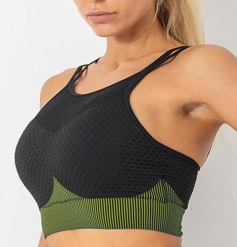 Women's Seamless Spaghetti Strap Sports Bra Mesh Back Yoga Top High Support Gym Workout Tank in Saudi Arabia