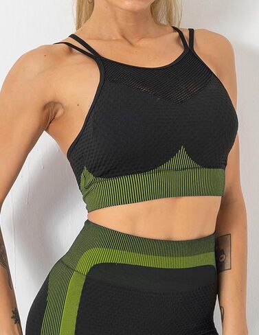 Women's Seamless Spaghetti Strap Sports Bra Mesh Back Yoga Top High Support Gym Workout Tank in Saudi Arabia