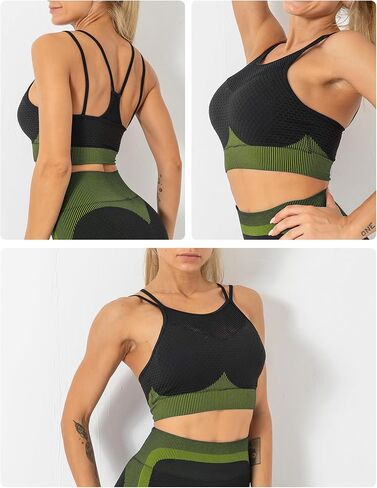 Women's Seamless Spaghetti Strap Sports Bra Mesh Back Yoga Top High Support Gym Workout Tank in Saudi Arabia