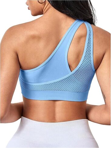 OYOANGLE Women's One Shoulder Sports Bras Cutout Workout One Strap Sexy Crop Tank Tops in Saudi Arabia