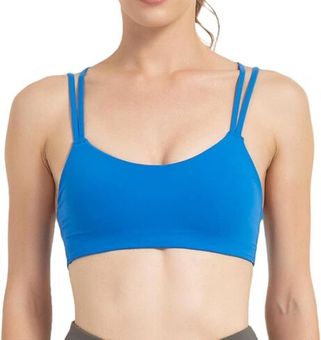 Women's Criss Cross Back Sports Bra V Neck Light Support Seamless Built-in Cups Yoga Workout Bra in Kuwait