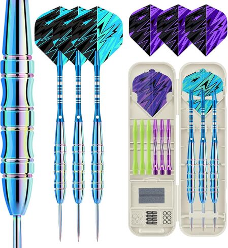 Darts Metal Tip Set, 3 Pack Steel Tip Darts Set Available in 20, 20.5, 21.5 Gram, Professional Dart for Dartboard with Aluminum Shafts, Nonslip Iron Barrels, O-Rings, Sharpener Tool, Carrying Box in Saudi Arabia
