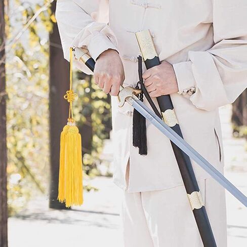 Chinese Tassel Taiji Sword Tassel Silk Chinese Kungfu Sword Tassel Sword for Taiji Martial Arts Supplies Drama Accessories (Yellow Short Sword Tassel) in Saudi Arabia