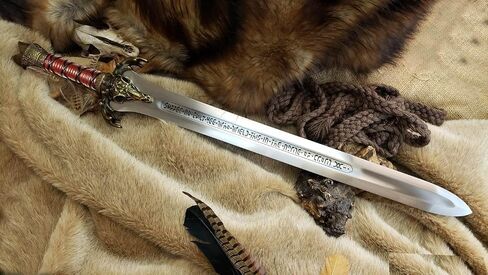 Conan The Barbarian Real Swords42 '' Handmade Conan Atlantean 1095 Carbon Steel Brass Fittings, Full Tang, Leather Sheath Viking Real King Sword 7.5 lbs Gifts for Men (Conan Father Sword) in Saudi Arabia
