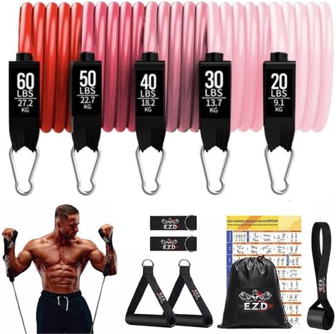 Resistance Bands Set, 200 lbs Heavy Duty Exercise Bands by EZD, Includes Handles, Door Anchor and Ankle Straps, for Home Workout, Strength Training, Physical Therapy, Full Body Workout in Saudi Arabia