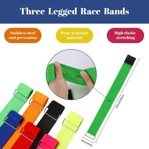 10 PCS 3 Legged Race Bands - Heavy-Duty Elastic Straps for All Ages, Outdoor Field Day Games, Team Building Activities, Family Fun (5 Colors) in Saudi Arabia