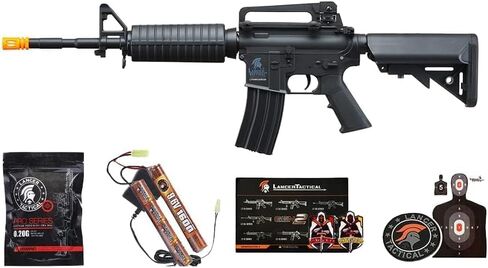 مسدس Lancer التكتيكي Gen 2 Airsoft M4A1 Carbine Polymer AEG مع بطارية 9.6 فولت Nimh 1600 مللي أمبير في الساعة، شاحن، 1000 طلقة 0.20 جرام BBS متضمنة (أسود/أسمر) in Kuwait