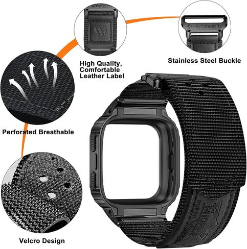 MioHHR Band Compatible with Fitbit Versa 4 3 2 1 /Fitbit Versa Lite/Fitbit Sense/Sense 2 Bands with Stainless Steel Case, Breathable Nylon Sport Adjustable Strap Replacement Rugged Wristband for Men in Kuwait