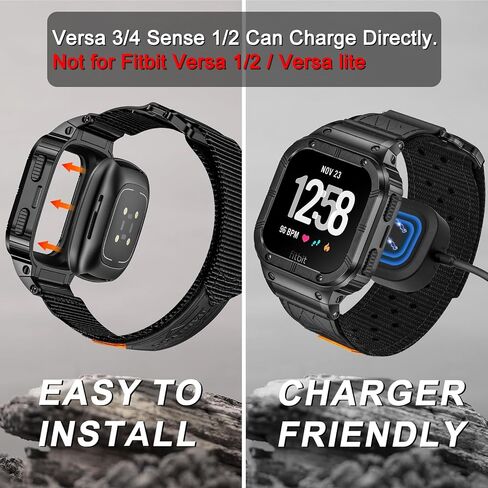 MioHHR Band Compatible with Fitbit Versa 4 3 2 1 /Fitbit Versa Lite/Fitbit Sense/Sense 2 Bands with Stainless Steel Case, Breathable Nylon Sport Adjustable Strap Replacement Rugged Wristband for Men in Kuwait