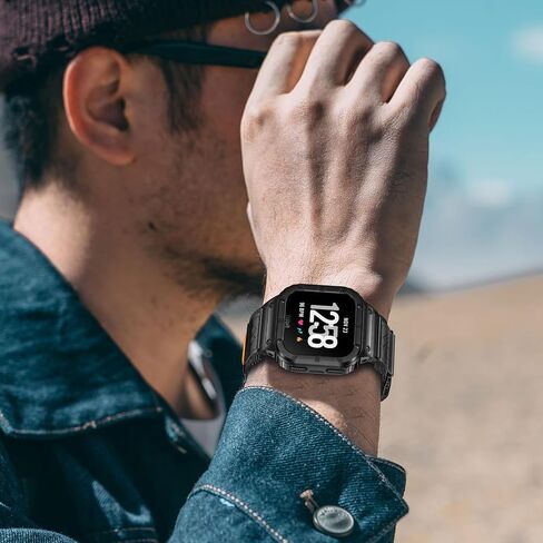 MioHHR Band Compatible with Fitbit Versa 4 3 2 1 /Fitbit Versa Lite/Fitbit Sense/Sense 2 Bands with Stainless Steel Case, Breathable Nylon Sport Adjustable Strap Replacement Rugged Wristband for Men in Kuwait