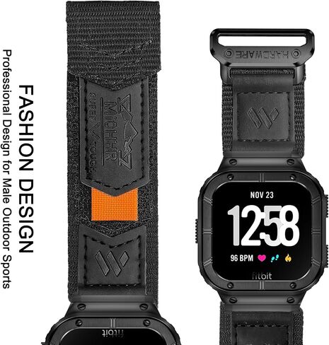 MioHHR Band Compatible with Fitbit Versa 4 3 2 1 /Fitbit Versa Lite/Fitbit Sense/Sense 2 Bands with Stainless Steel Case, Breathable Nylon Sport Adjustable Strap Replacement Rugged Wristband for Men in Kuwait