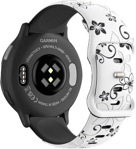 أحزمة منقوشة بالزهور بلونين متوافقة مع أحزمة ساعة الموسيقى Garmin Vivoactive 6/Vivoactive 5/3/3، حزام سيليكون ناعم 20 مم لساعة Galaxy Watch 7/6/5/5 Pro 4، Venu Sq 2/Forerunner 55/165/245/645 in Kuwait