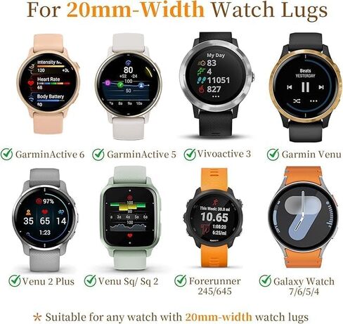 أحزمة منقوشة بالزهور بلونين متوافقة مع أحزمة ساعة الموسيقى Garmin Vivoactive 6/Vivoactive 5/3/3، حزام سيليكون ناعم 20 مم لساعة Galaxy Watch 7/6/5/5 Pro 4، Venu Sq 2/Forerunner 55/165/245/645 in Kuwait