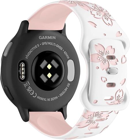 أحزمة منقوشة بالزهور بلونين متوافقة مع أحزمة ساعة الموسيقى Garmin Vivoactive 6/Vivoactive 5/3/3، حزام سيليكون ناعم 20 مم لساعة Galaxy Watch 7/6/5/5 Pro 4، Venu Sq 2/Forerunner 55/165/245/645 in Kuwait