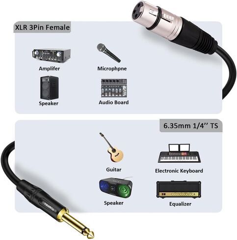 أنثى XLR إلى 1/4 (6.35 مللي متر) TS مونو جاك كابل ميكروفون غير متوازن سلك ميكروفون للميكروفون الديناميكي (10 قدم/3 متر) in Kuwait