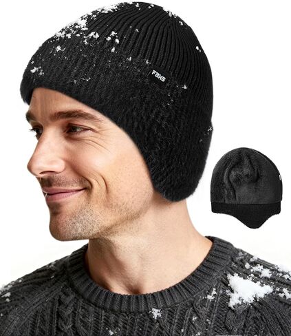Zando Mens Winter Hat with Ear Flaps - Warm Thermal Fleece Lined Beanie, Stocking Caps, Knit Trapper Hats for Cold Weather in Saudi Arabia