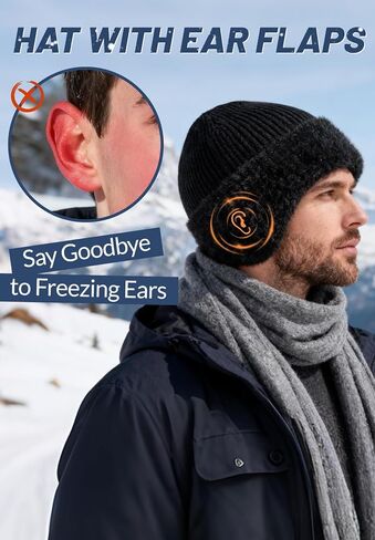 Zando Mens Winter Hat with Ear Flaps - Warm Thermal Fleece Lined Beanie, Stocking Caps, Knit Trapper Hats for Cold Weather in Saudi Arabia
